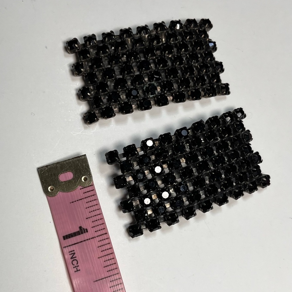 Vintage Musi Black Rhinestone Rectangle Shoe Clips Set - Picture 5 of 5